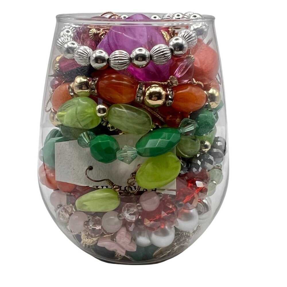 Jewelry Mystery Lot 25 Colorful Necklaces Bracelets Earrings Wearable Sellable - Picture 3 of 7